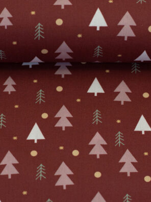 Baumwolle Webware, Bäume auf rot